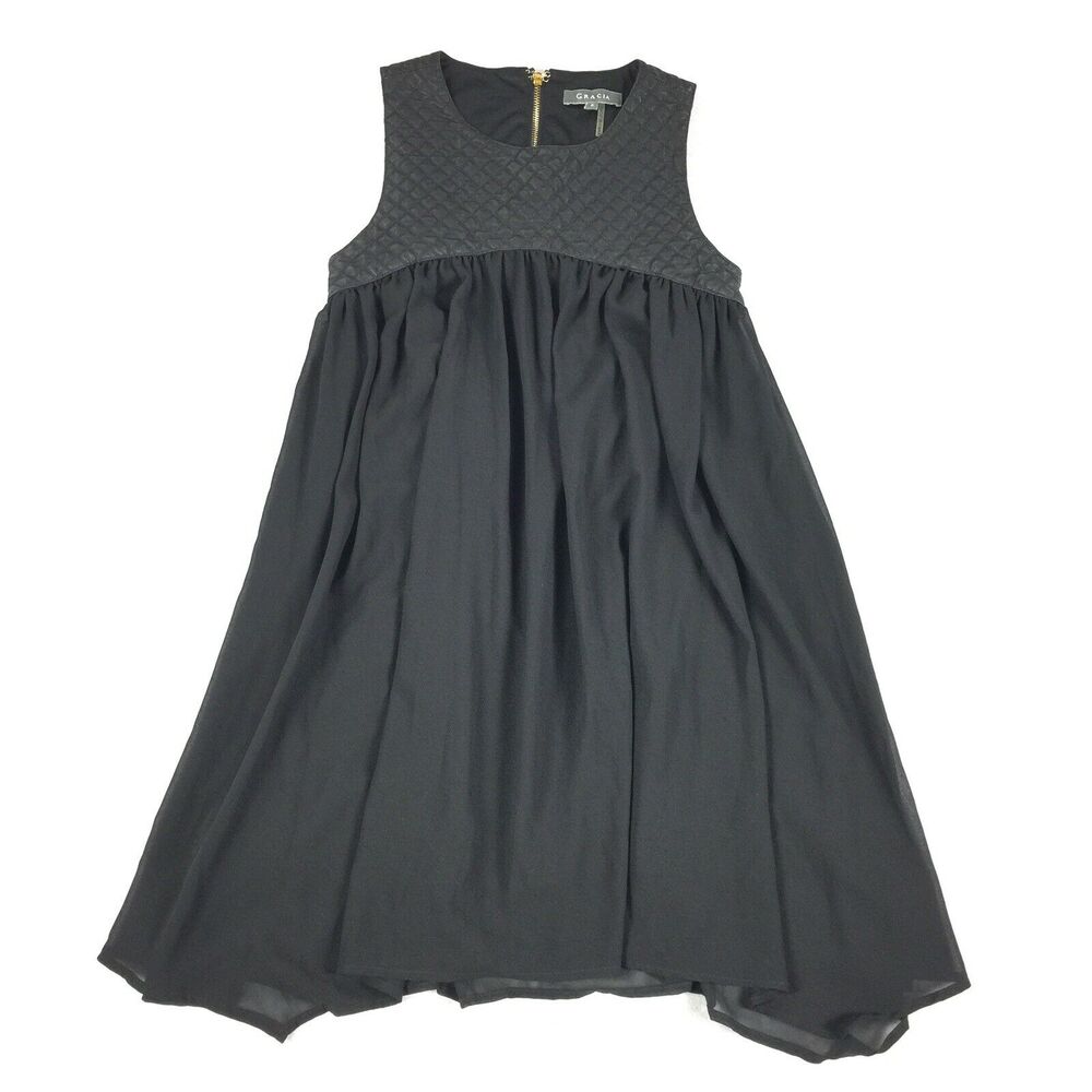 Garcia Quilted Empire Waist Cocktail Dress Size Small Womens Black Sheer Flowy S